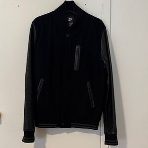 Nike Men's Black Bomber Jacket with Leather Accents